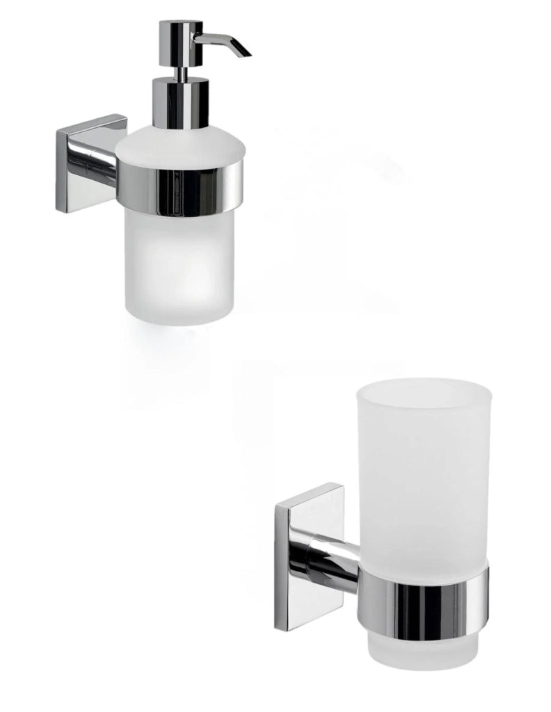 Set portaspazzolini e dosasapone da muro Gedy linea Fuji cromato