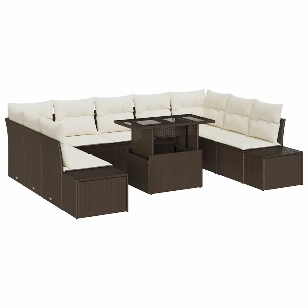 Set Divano da Giardino 10 pcs Marrone e Crema polyrattan 3349244