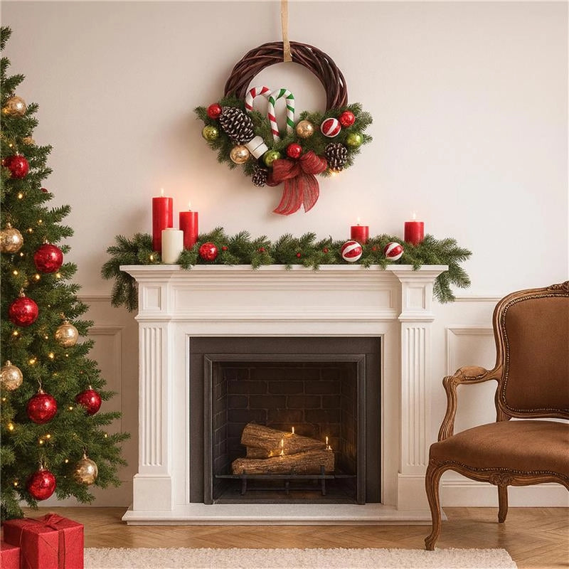MAURY'S GHIRLANDA DI VIMINI PER NATALE CON DECORAZIONE DI RAMI E FIOCCO SCOZZESE DI 35 CM