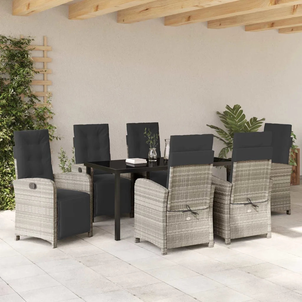Set da Pranzo per Giardino 7 pcs Grigio chiaro polyrattan