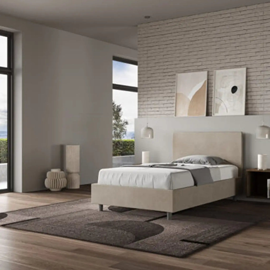 Letto una piazza e mezza senza rete imbottito 120x200 microfibra sabbia Adele