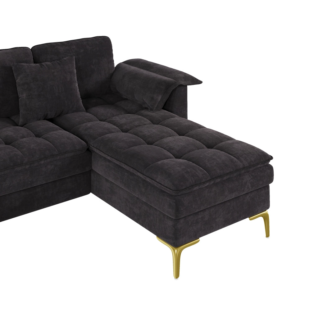 DIVANO A U Modulare 262x134x86 cm Chenille Nero