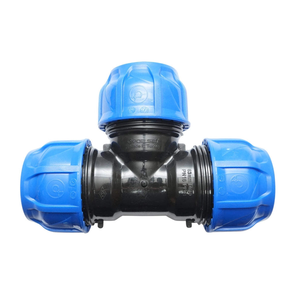 Quadrato a T di compressione uguale D63x63x63mm PN16 PEHD.