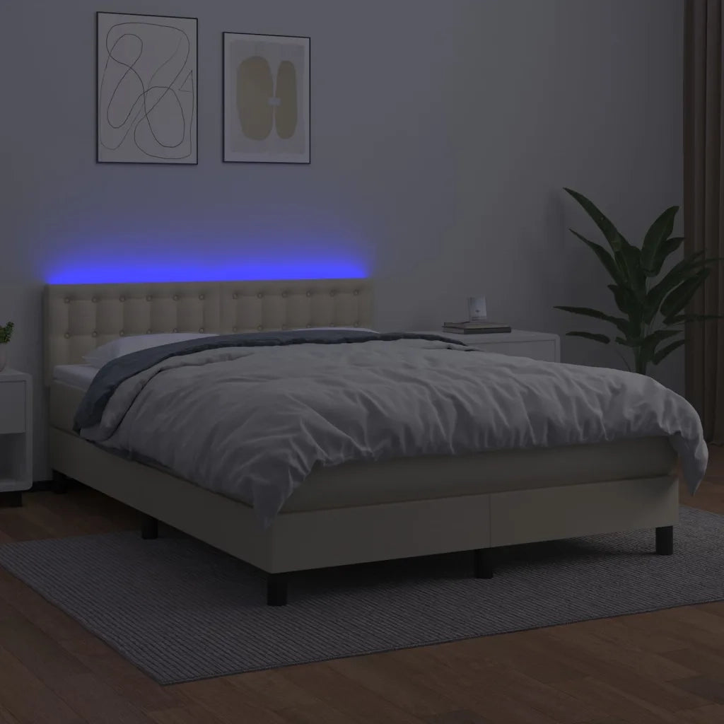 Giroletto a Molle con Materasso e LED Crema 140x190 cm 3134221
