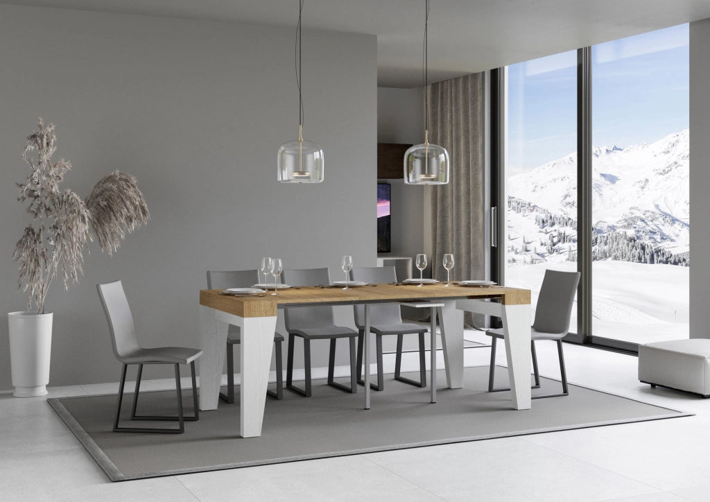 Consolle Allungabile 90-300x40x77 cm in Nobilitato Marrone e Bianco
