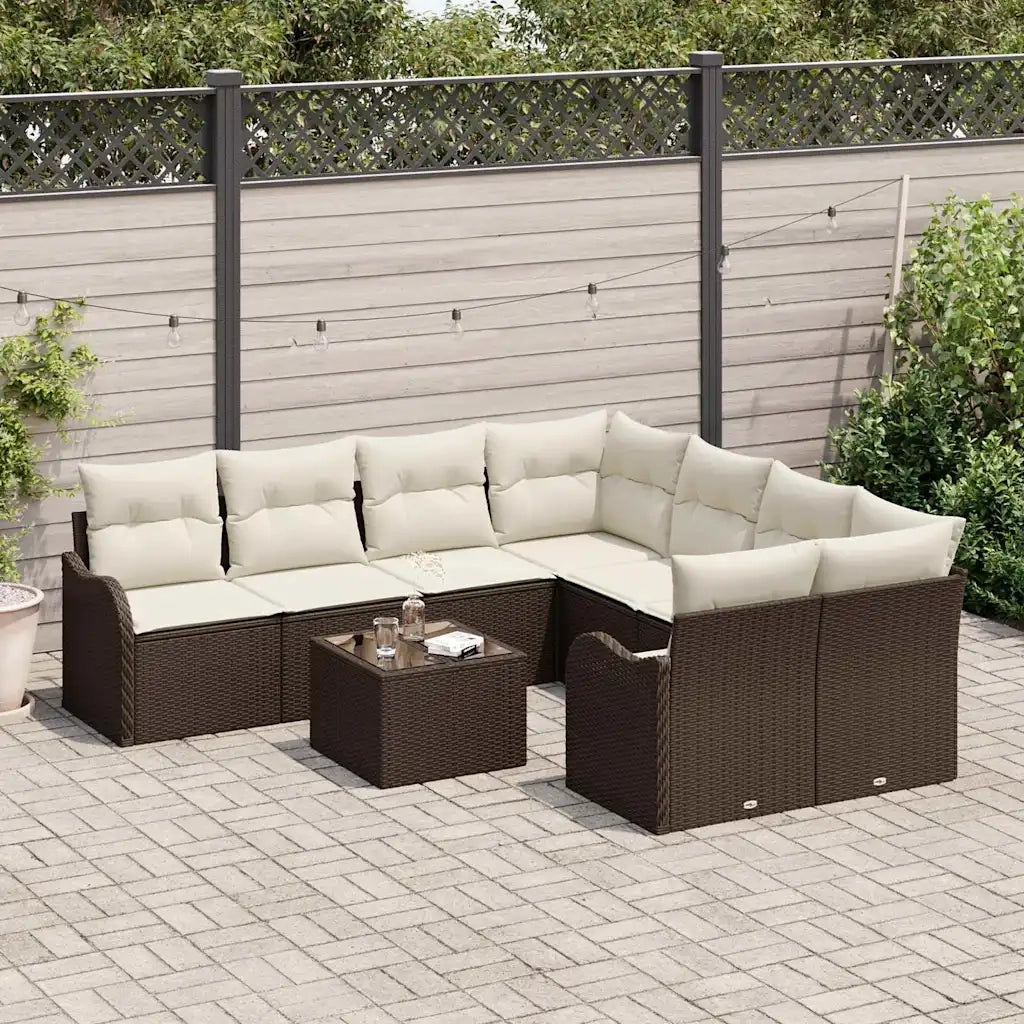 Set Divano da Giardino con cuscino 9 pcs Marrone polyrattan