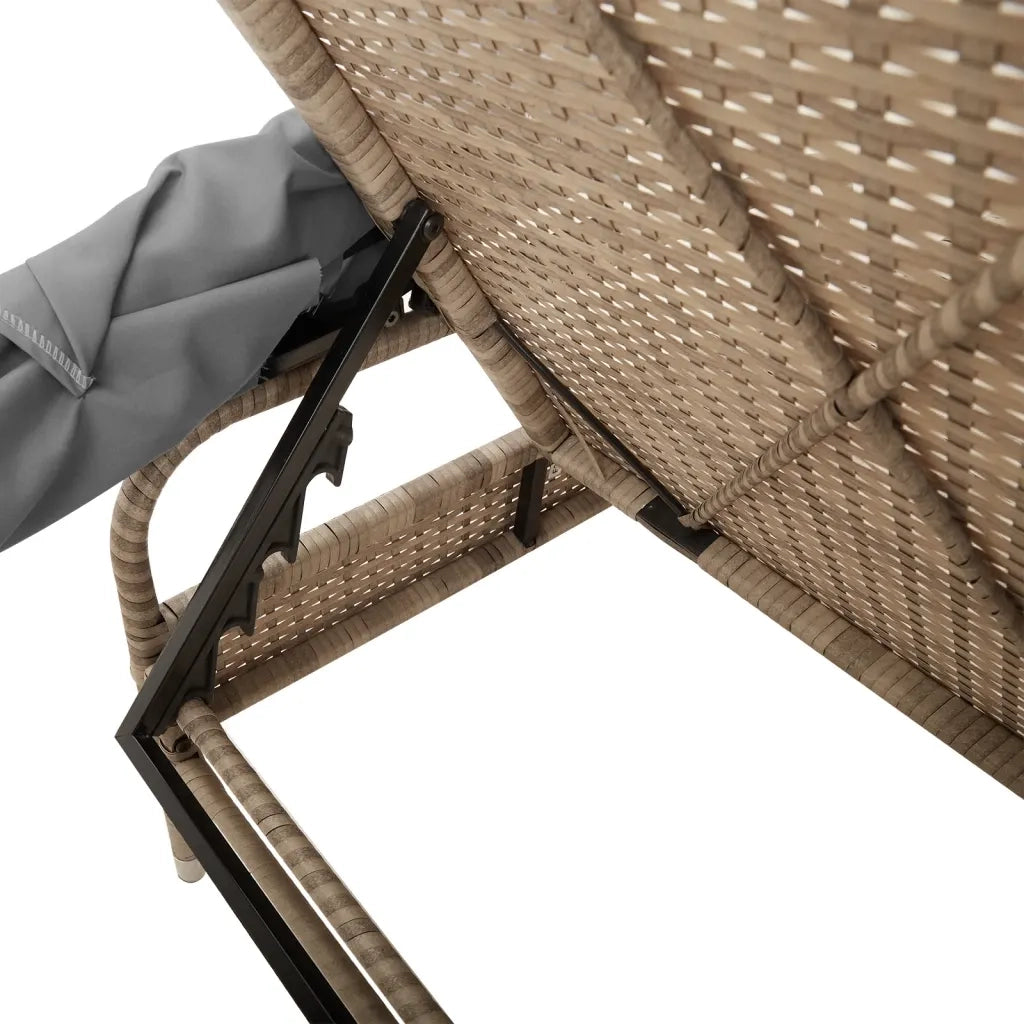 Lettino Prendisole con Baldacchino Beige in Polyrattan 368191