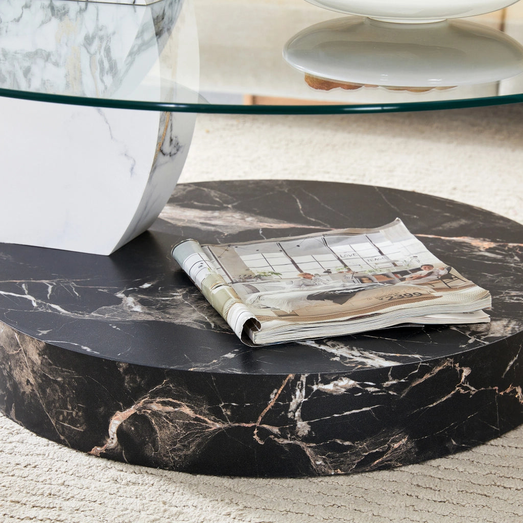 TAVOLINO DA CAFFÈ a due livelli 50/70 cm MDF e vetro nero bianco
