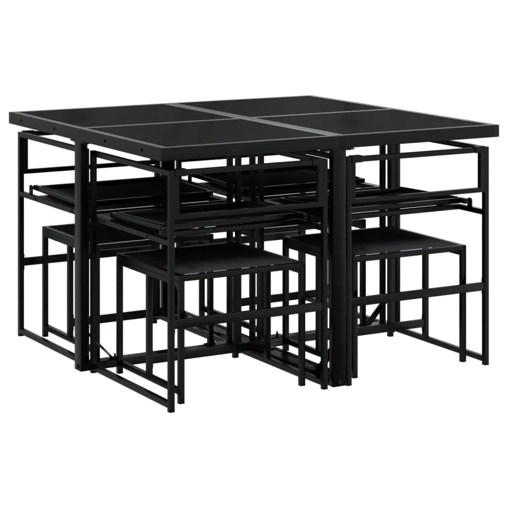Set da Pranzo da Giardino 9 pz con Cuscini Nero in Textilene 3295083