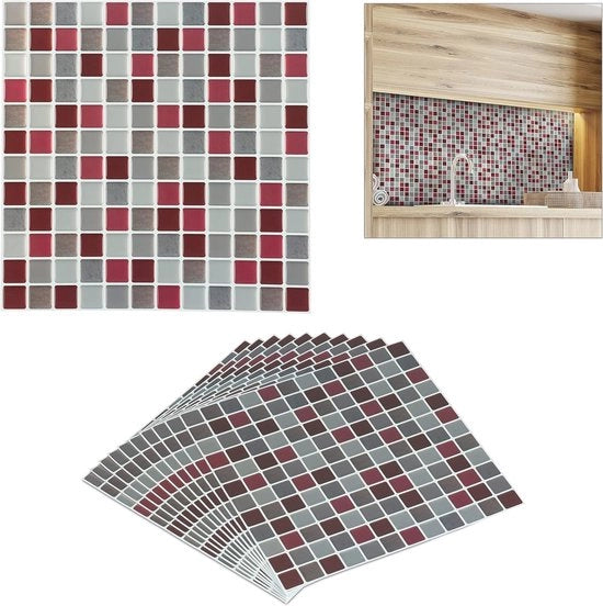 Tegelstickers mozaico autoadesivi per cucina e bagno - 10 pezzi 3D plastiere in rosso/marrone