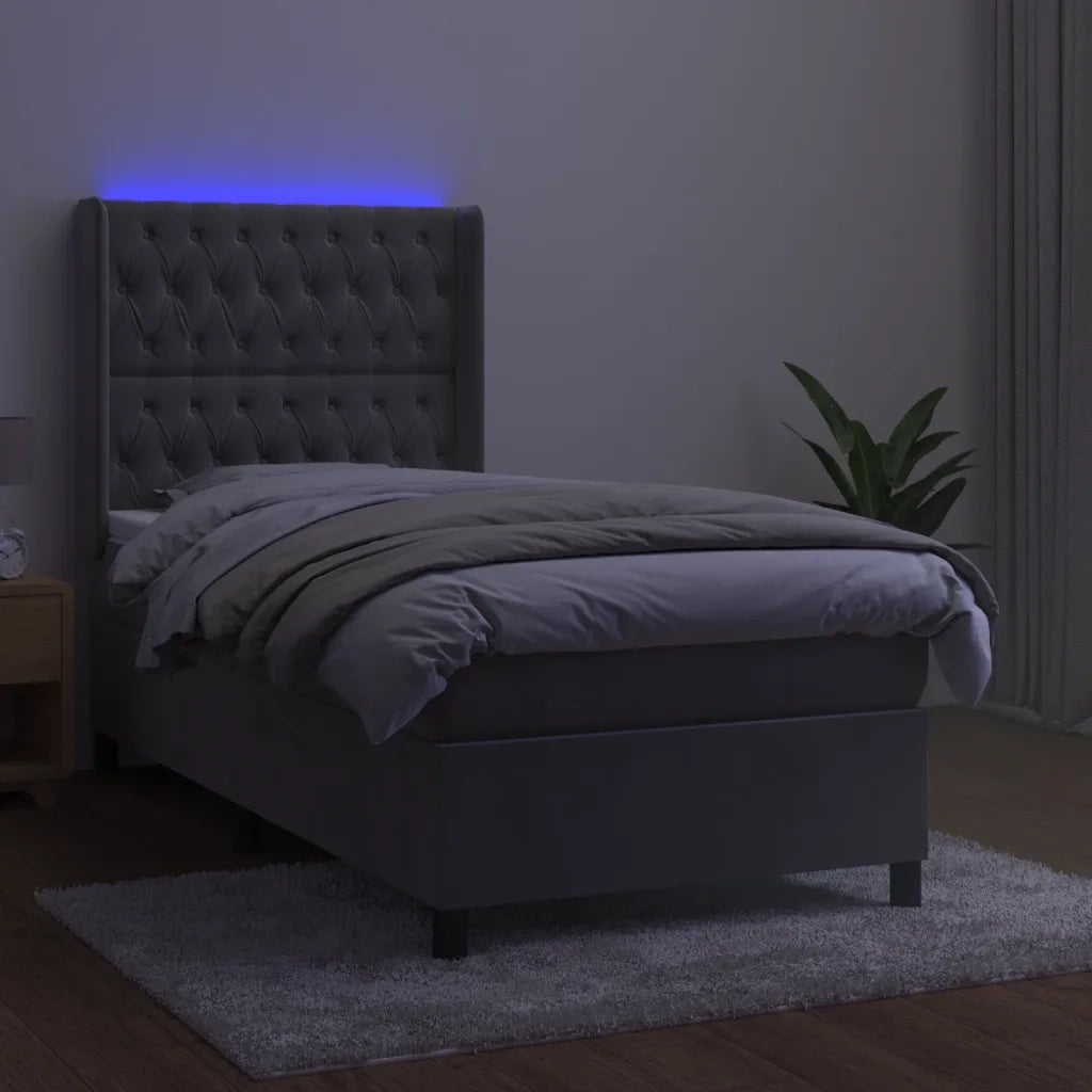 Letto a Molle Materasso e LED Grigio Chiaro 80x200 cm Velluto 3139709
