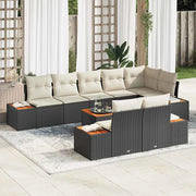Set Divano da Giardino con cuscino 9 pcs Nero Poly Rattan