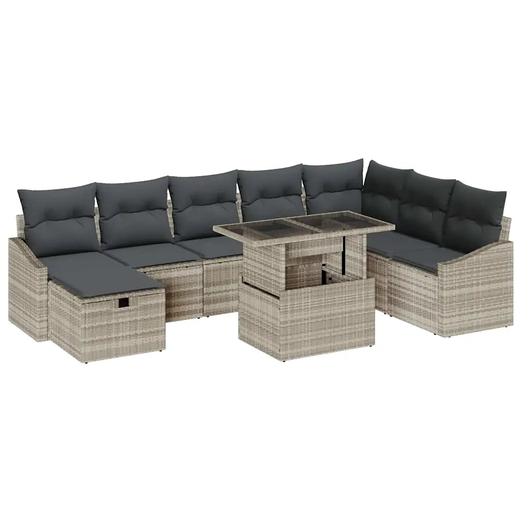 Set Divano da Giardino 9 pcs Grigio chiaro Poly Rattan 3359859