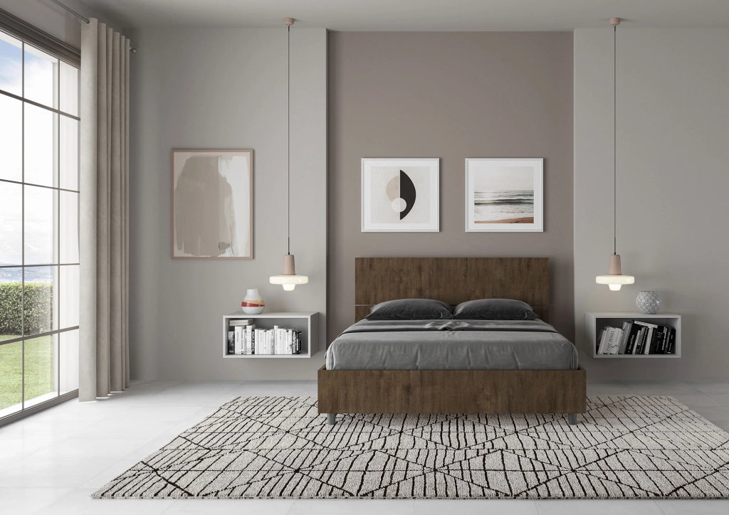 BS COM Letto matrimoniale francese con rete 140x200 testata inclinata noce