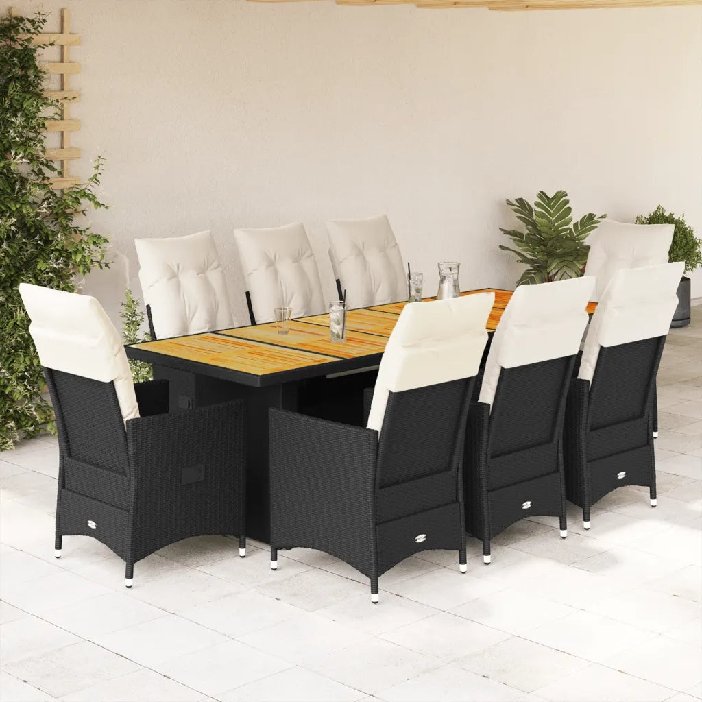 Set Bistrò da Giardino 9 pz con Cuscini in Polyrattan Nero 3277231