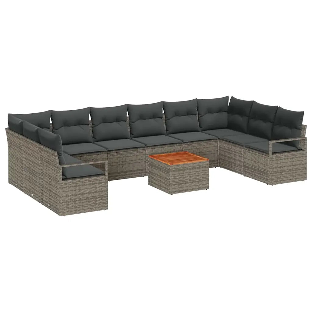 Set Divano da Giardino con cuscino 11 pcs Grigio polyrattan