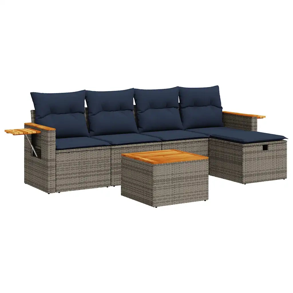 Set Divano da Giardino 6 pz con Cuscini Grigio in Polyrattan 3325967