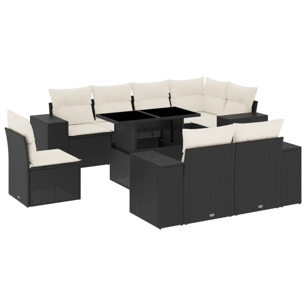 Set Divani da Giardino 9 pz con Cuscini Nero in Polyrattan