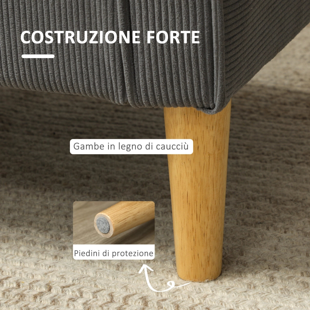 Divano 2 Posti Tessuto Velluto con Contenitore e Cuscini ¨C Minimal ¨C Grigio 140x63x79 cm