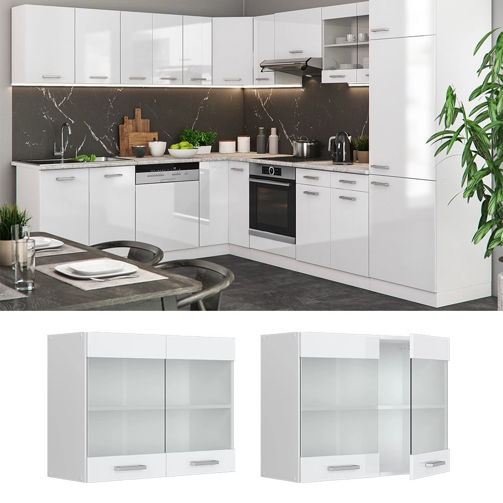 Mobile da cucina in vetro R-Line Bianco lucido/Bianco 80 cm Vicco