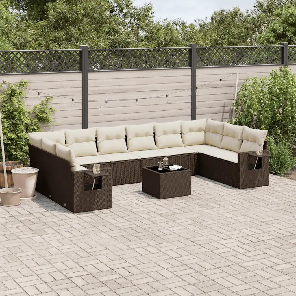 Set Divani da Giardino 11 pz con Cuscini Polyrattan Marrone 3220682