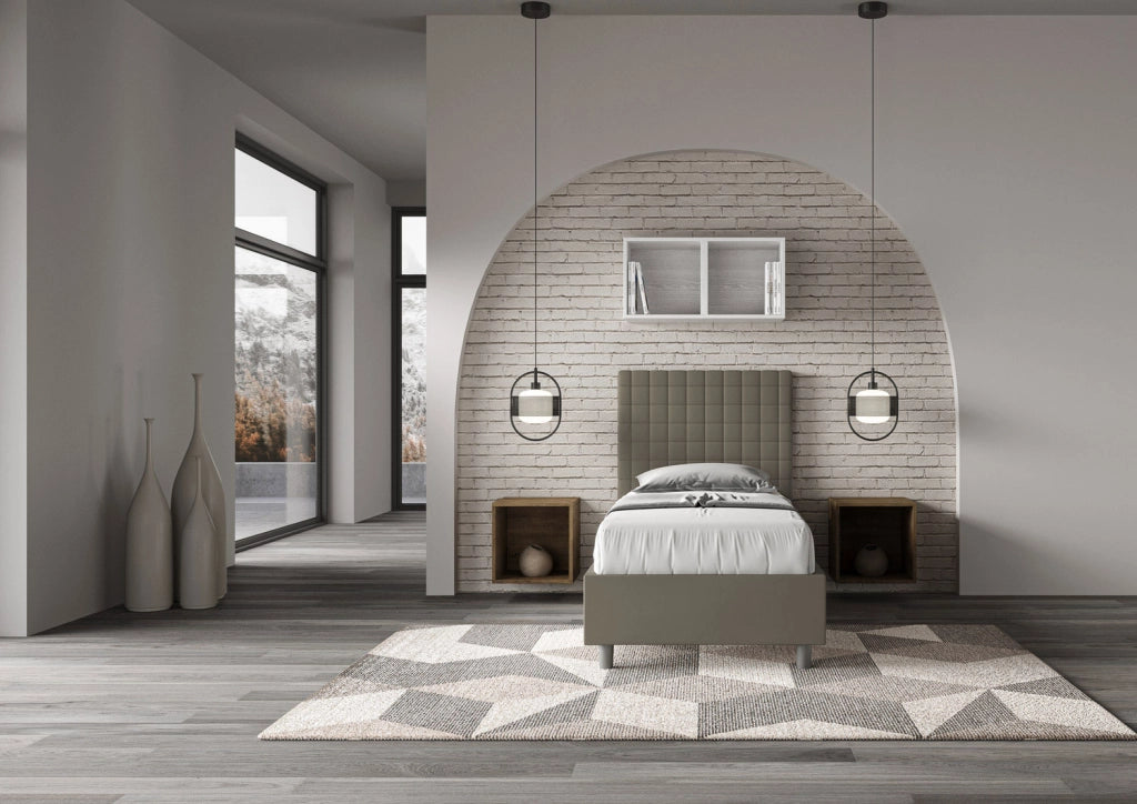 BS COM Letto singolo senza rete imbottito 80x190 similpelle cappuccino