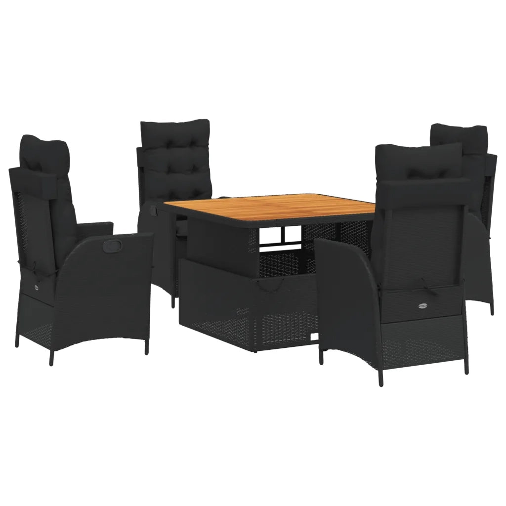 Set da Pranzo da Giardino 5 pz Nero con Cuscini in Polyrattan 3277449