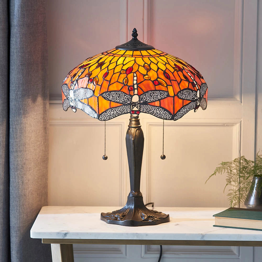 Lampada da tavolo Tiffany Dragonfly Flame 2xE27 rossa