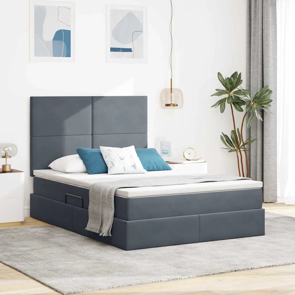 Letto con contenitore e LED Grigio scuro 140 x 190 cm Velluto