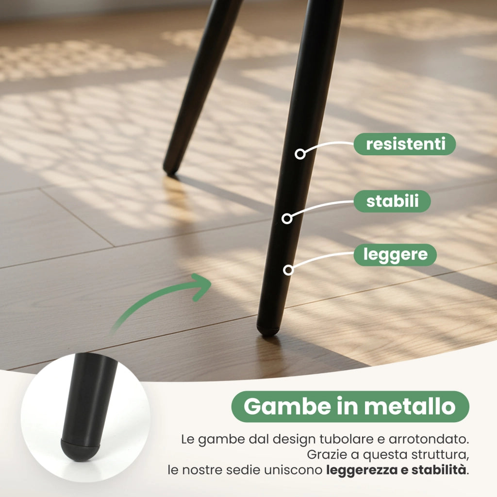Sedia in velluto trapuntata NERO Nero gambe nere