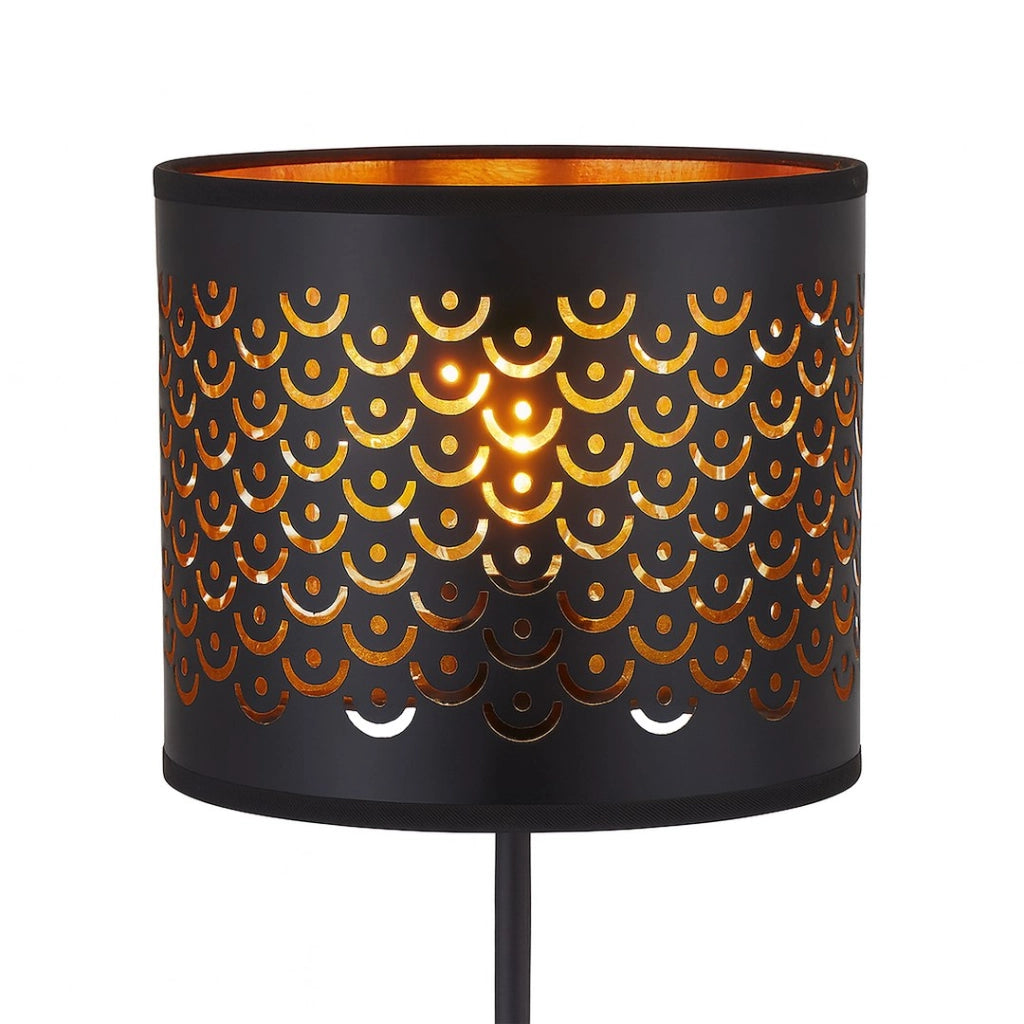 Lampada da terra MORGAN nero-oro, paralume ovale E27