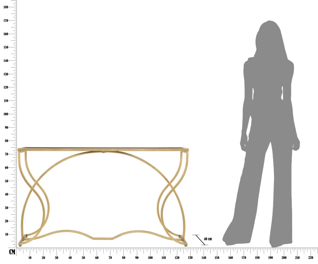 Console Sunshine 130x40x75 cm in Ferro e Specchio Oro e Nero