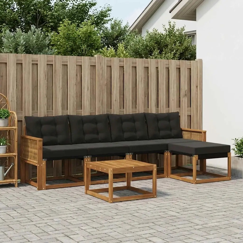 Set di divani da esterno con cuscino 6 pcs Naturale e Nero 3381908