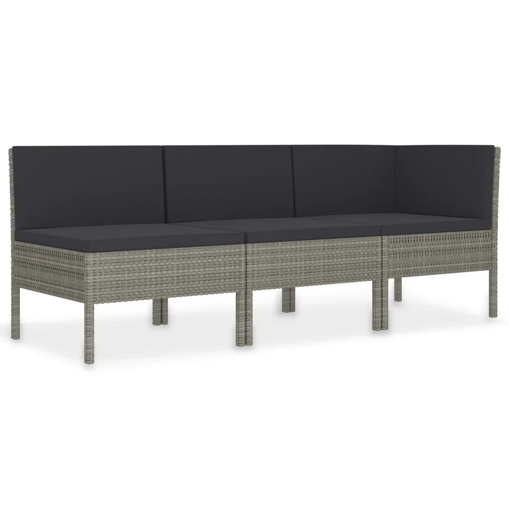 Set Divani da Giardino 3 pz con Cuscini in Polyrattan Grigio 310204