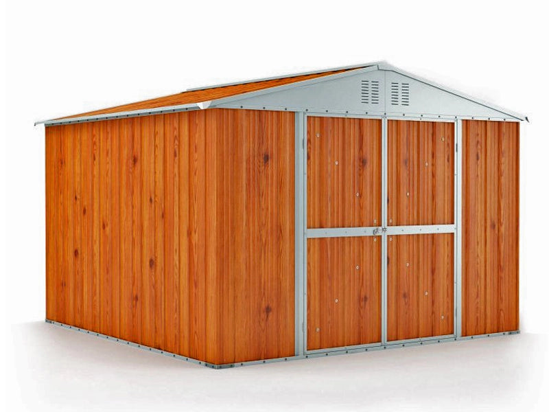Deposito attrezzi box acciaio capanno lamiera zincata 327x269cm x h 215cm - 132 kg - 8,80mq LEGNO
