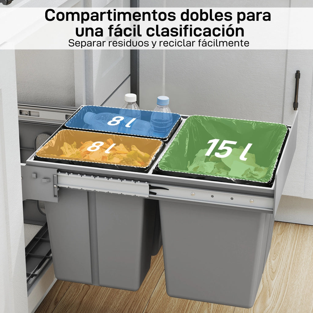 Cestino Sottolavello 3 Contenitori ¨C Minimal ¨C Grigio Chiaro 31L