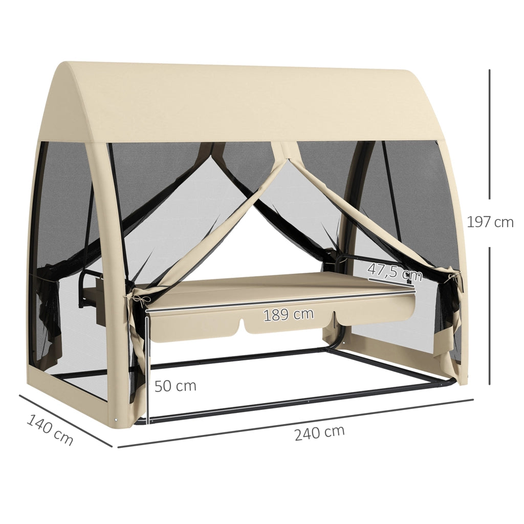 Divano letto da giardino con zanzariera ¨C zephmum ¨C 3 posti in tessuto grigio su telaio in acciaio