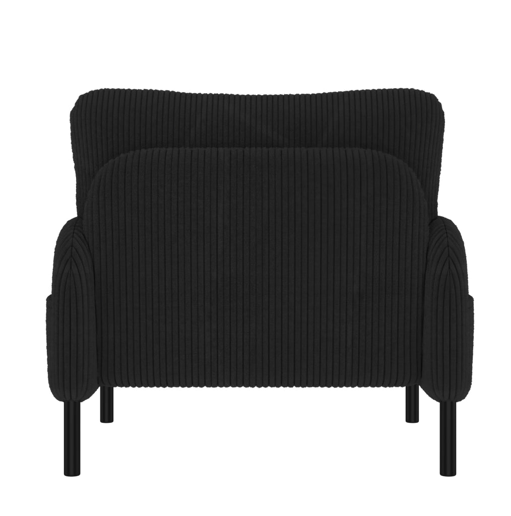 Set divano; poltrona e pouf in tessuto cord nero; 2 posti 120 x 75 x 79 cm