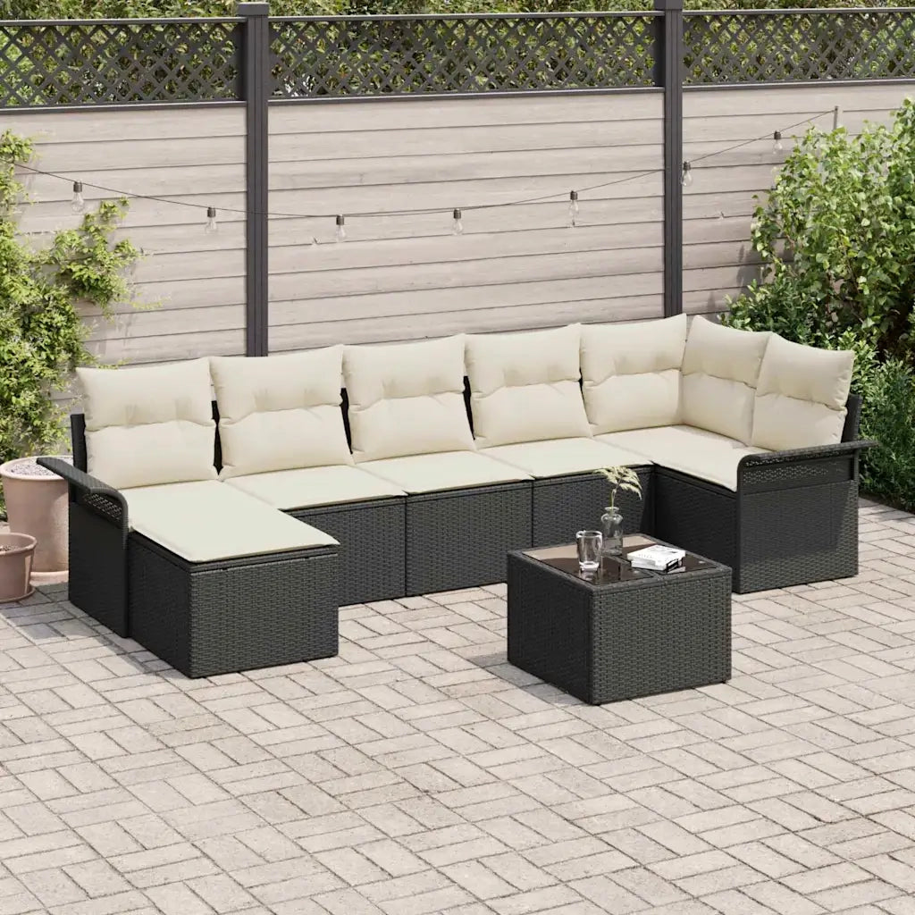 Set Divano da Giardino con cuscino 8 pcs Nero Poly Rattan