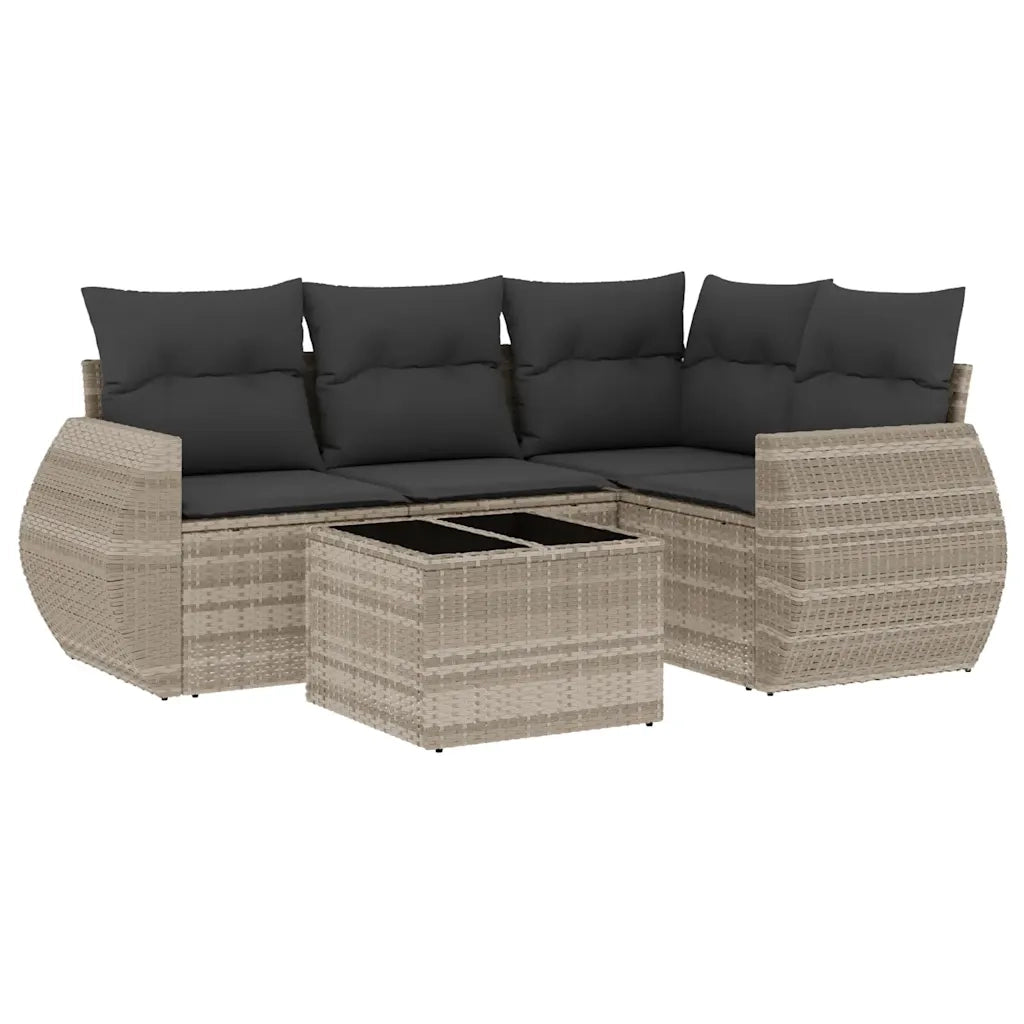 Set Divano da Giardino 5pz con Cuscini Grigio Chiaro Polyrattan 3221321