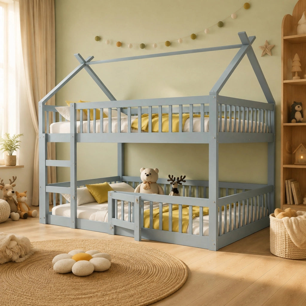 LETTO a soppalco per bambini 140x200 cm in legno grigio con scala