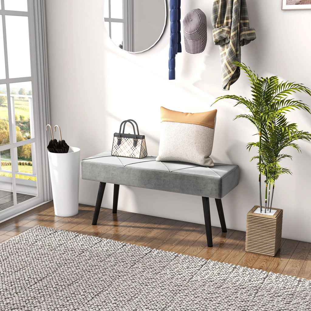 Pouf panca imbottita ¨C Xylo ¨C Tessuto grigio con struttura in acciaio 100x36x45 cm