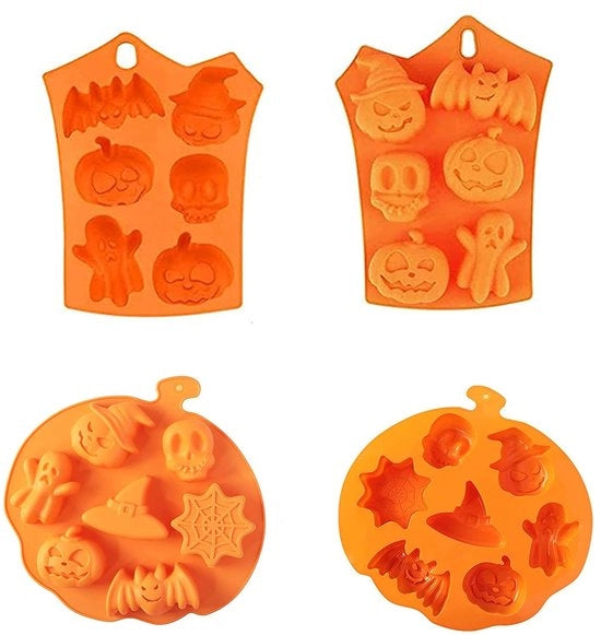 Forme per dolci in silicone - 2 pezzi Halloween - zucche/ pipistrelli/cranio - per cioccolato/pudding/blocco di gelato - resistente al lavastoviglie - qualità alimentare gel silice
