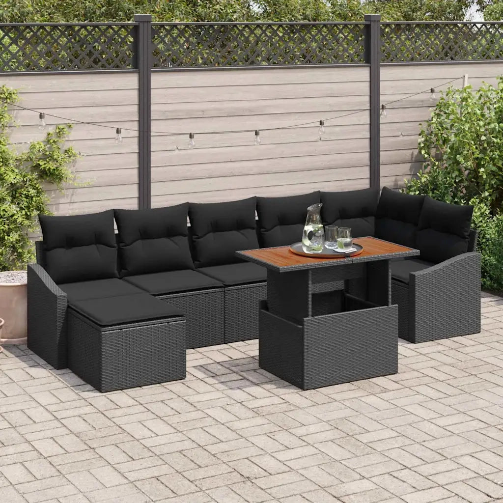 Set da Pranzo per Giardino con cuscino 8 pcs Nero e Marrone 3349869