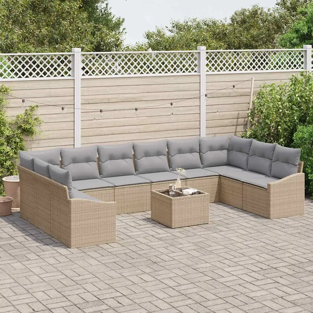 Set Divano da Giardino Beige e Grigio Chiaro polyrattan