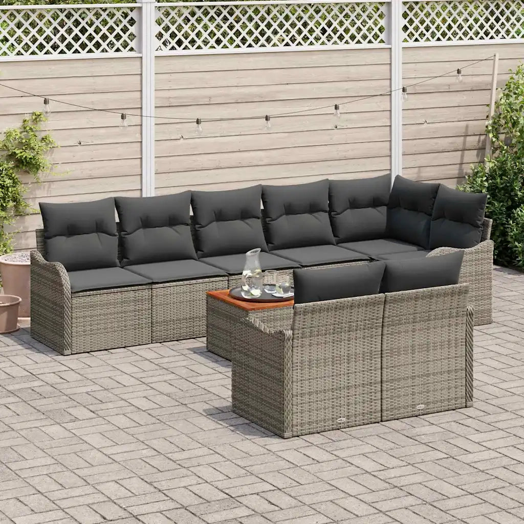 Set Divano da Giardino 9 pcs Grigio polyrattan