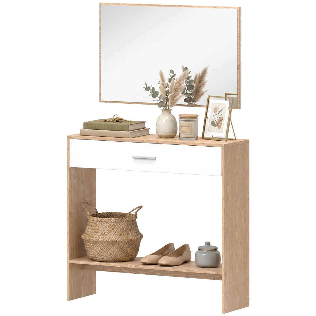 Consolle ingresso con specchio e cassetto ¨C Xylo ¨C legno rovere 91,5x27,9x85,5 cm