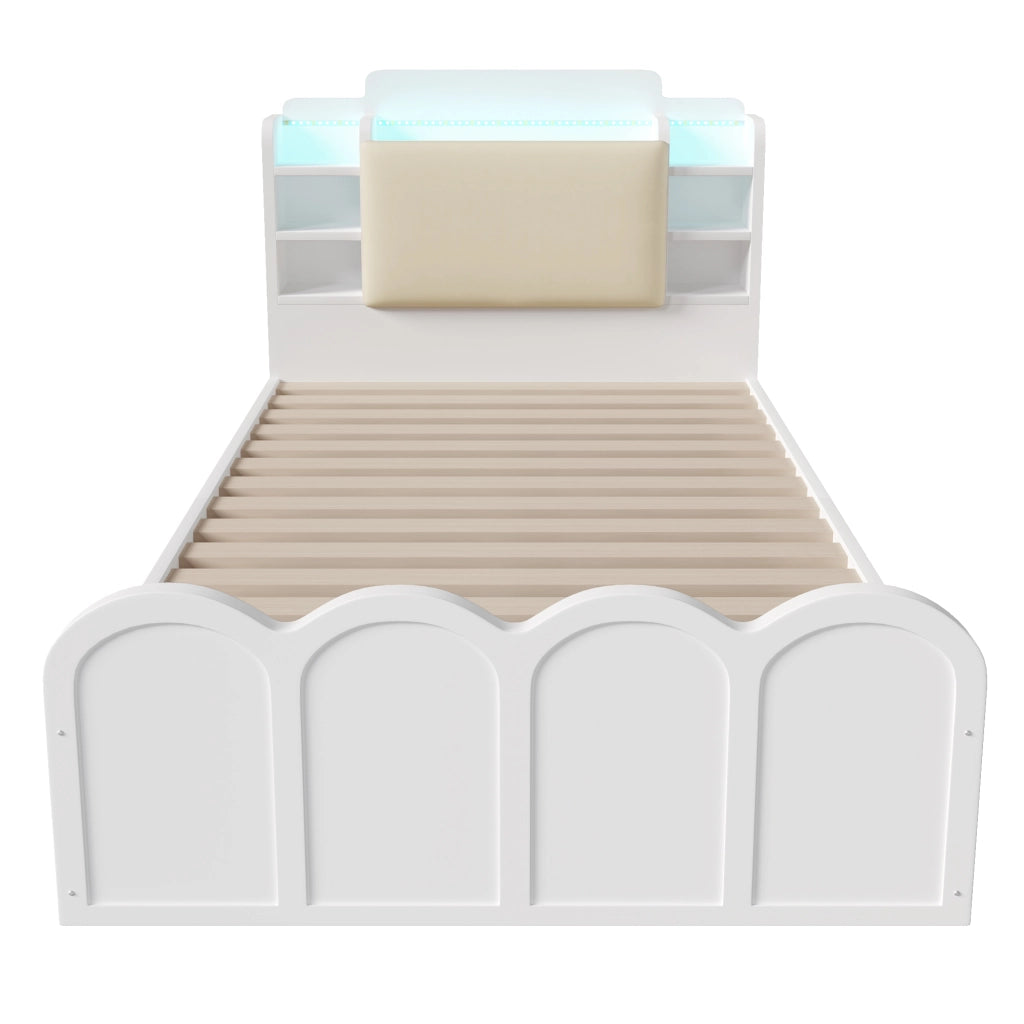 Letto a pannello - Zephmum - 90x200 cm - Bianco - Idraulico, USB-C, LED, comando a pressione/app