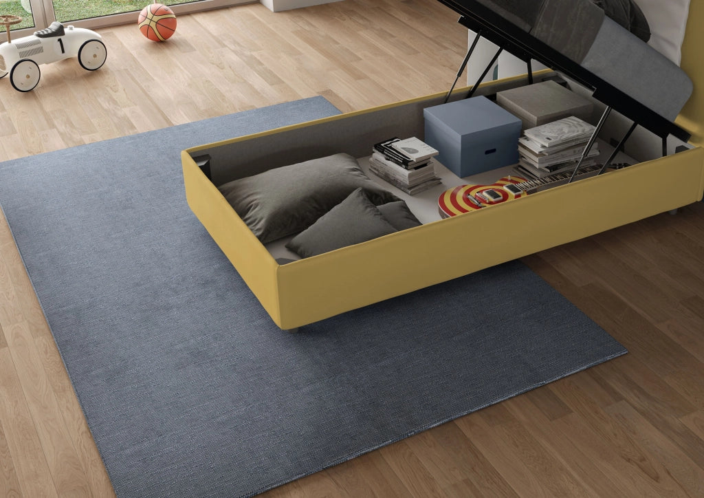 BS COM Letto singolo contenitore imbottito 90x190 microfibra ocra