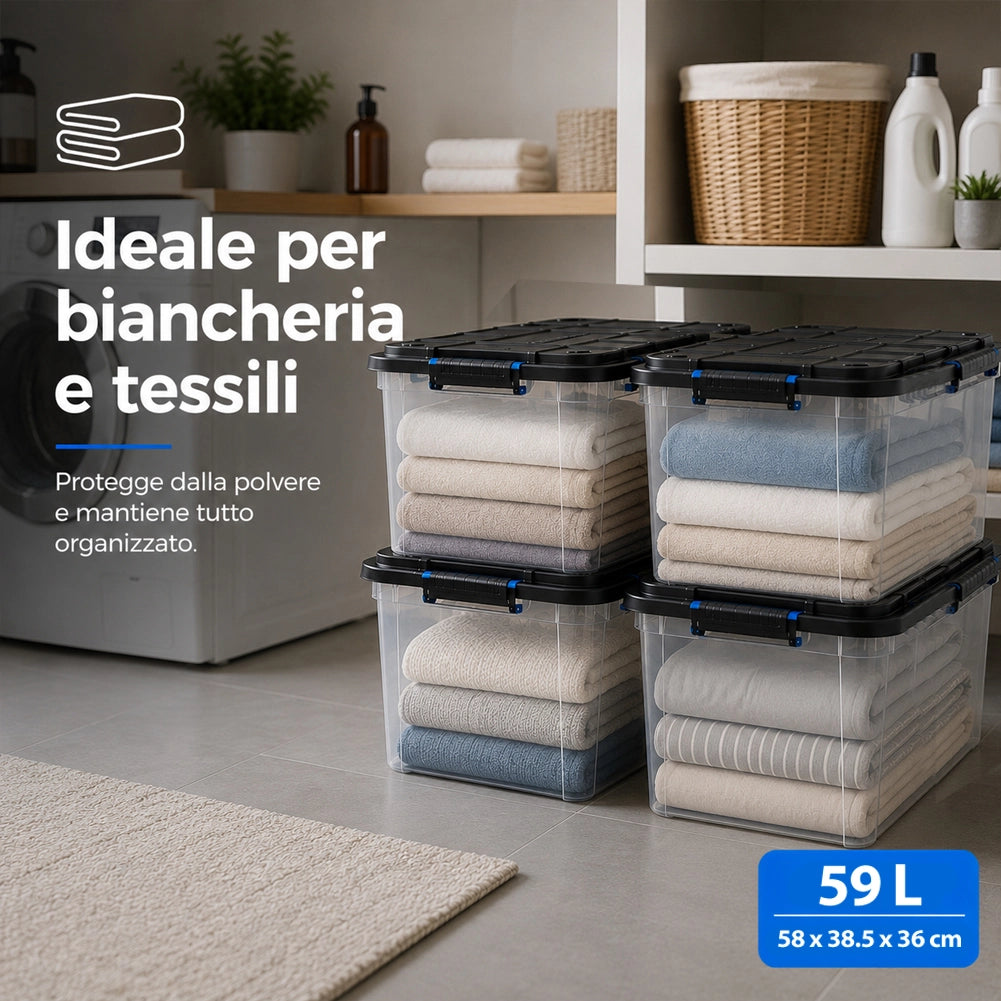 Set 4 Pezzi Contenitori con Coperchio Storage Box Solid Cargo 59L 58x38.5x36 cm